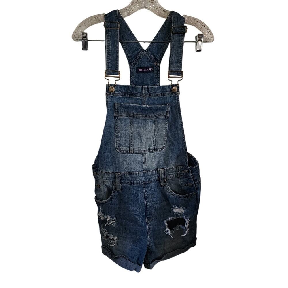 Blue Spice Blue Jean Distressed Shortall Bib Overalls Size 11